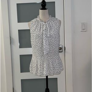 DKNY white blouse small ovals with ruffles sleeveless size XL